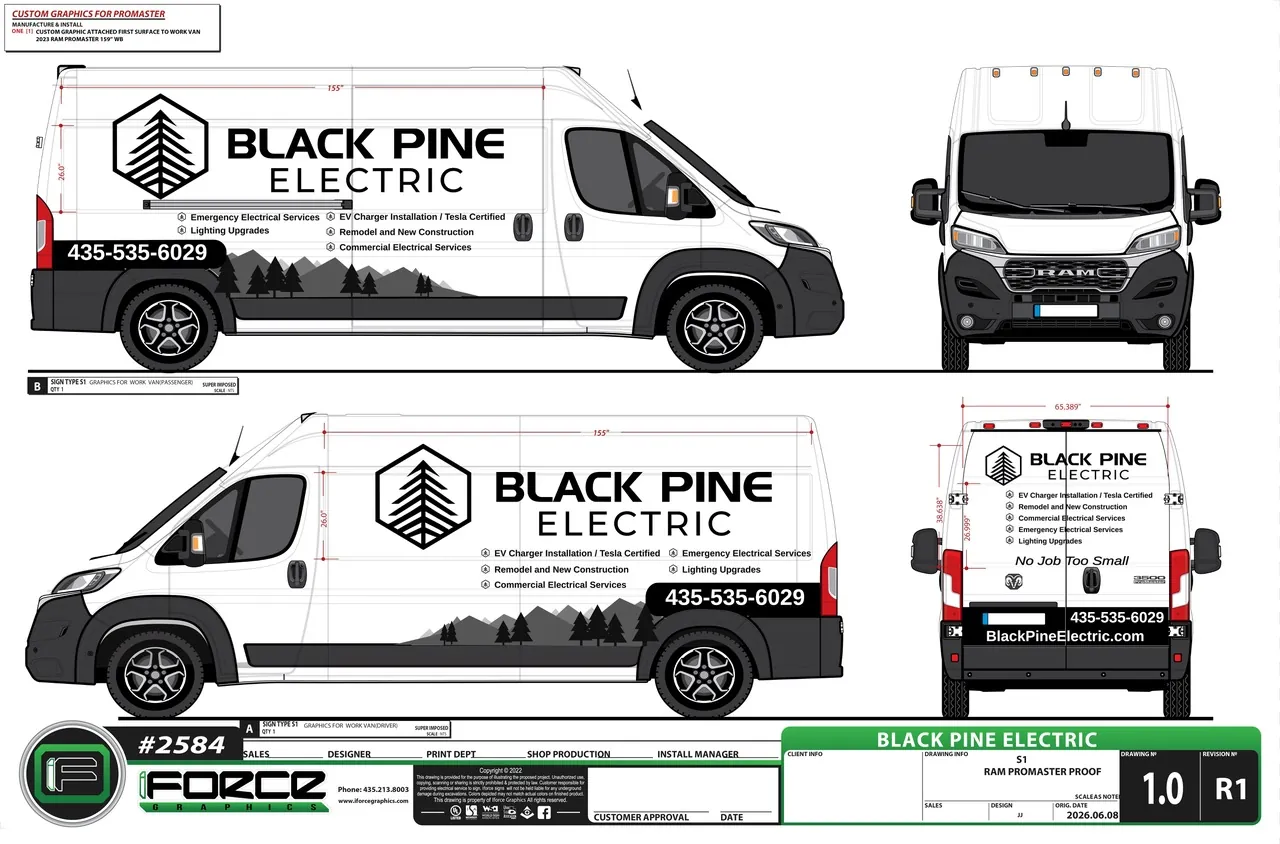 Black Pine Electric — Proof Sheet to Finished Van — The proof sheet