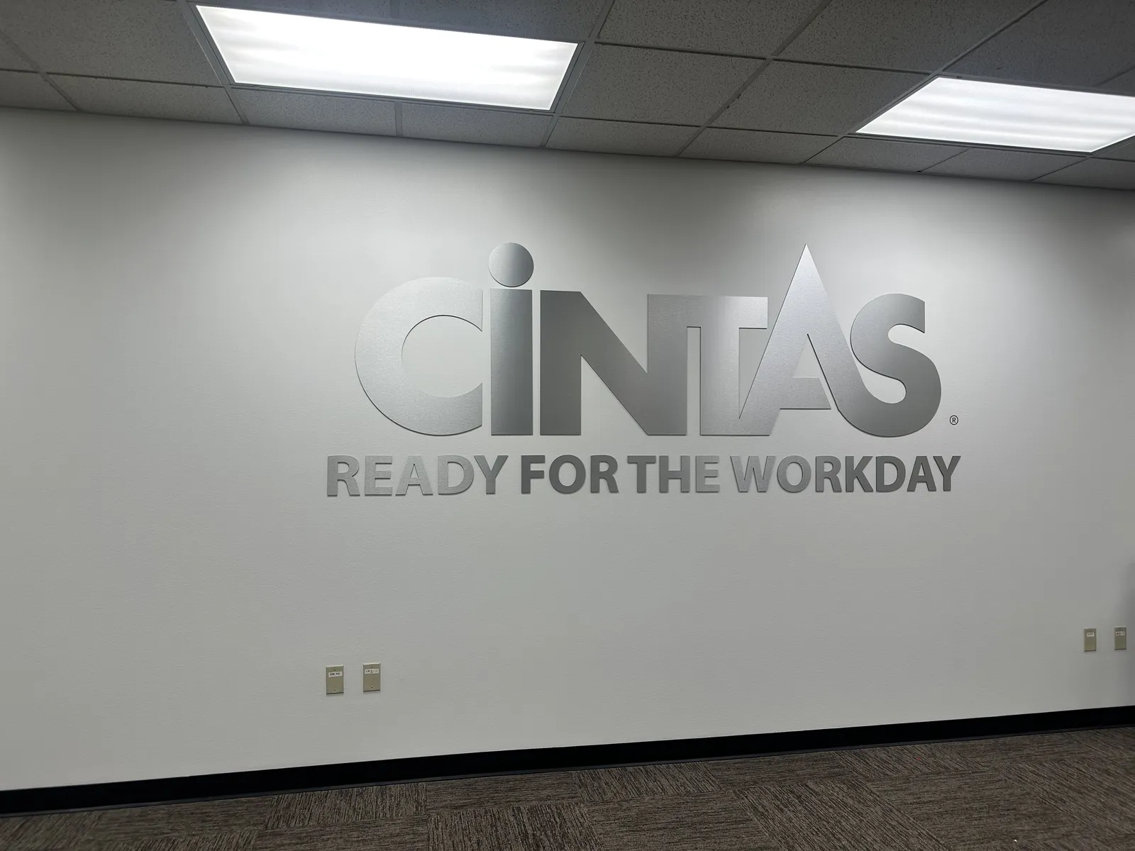 Cintas — Brushed-Metal Wall Logo — Brushed-Metal-Finish Dimensional Wall Graphics