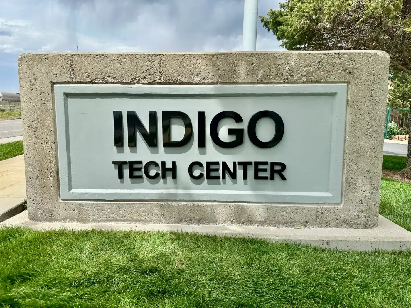 Indigo Tech Center — Monument Sign — Dimensional Letters on Monument Base